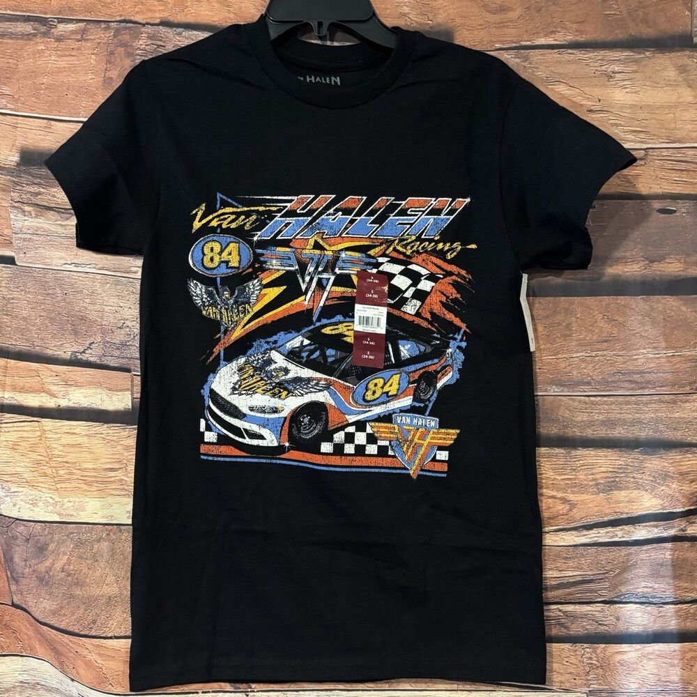 Van Halen Racing 84 Graphic T Shirt Mens Small S Black Rock Band NWT New